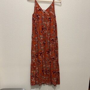 Natural Life Floral Deep Orange Tiered Maxi Dress